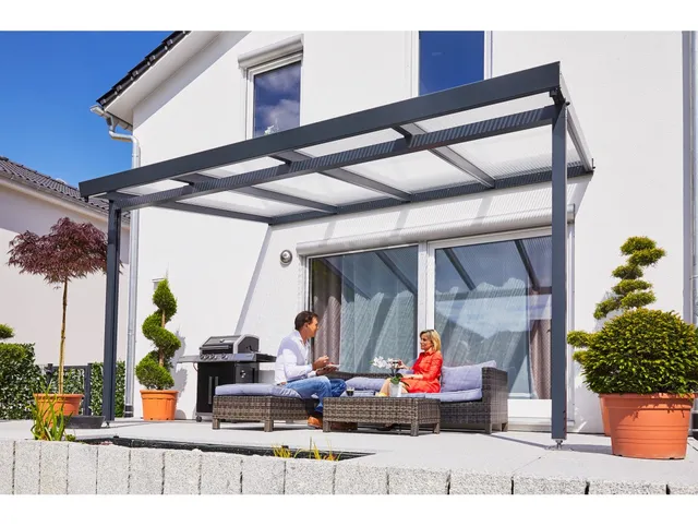 Hliníková pergola Terrassendach Premium - čirý polykarbonát / antracitová konštrukcia